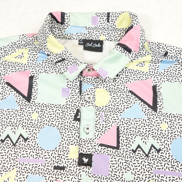 Bad Birdie Polo Shirt Mens Medium Multicolor Abstract All Over Print Golf 80s 90 - Picture 4 of 11